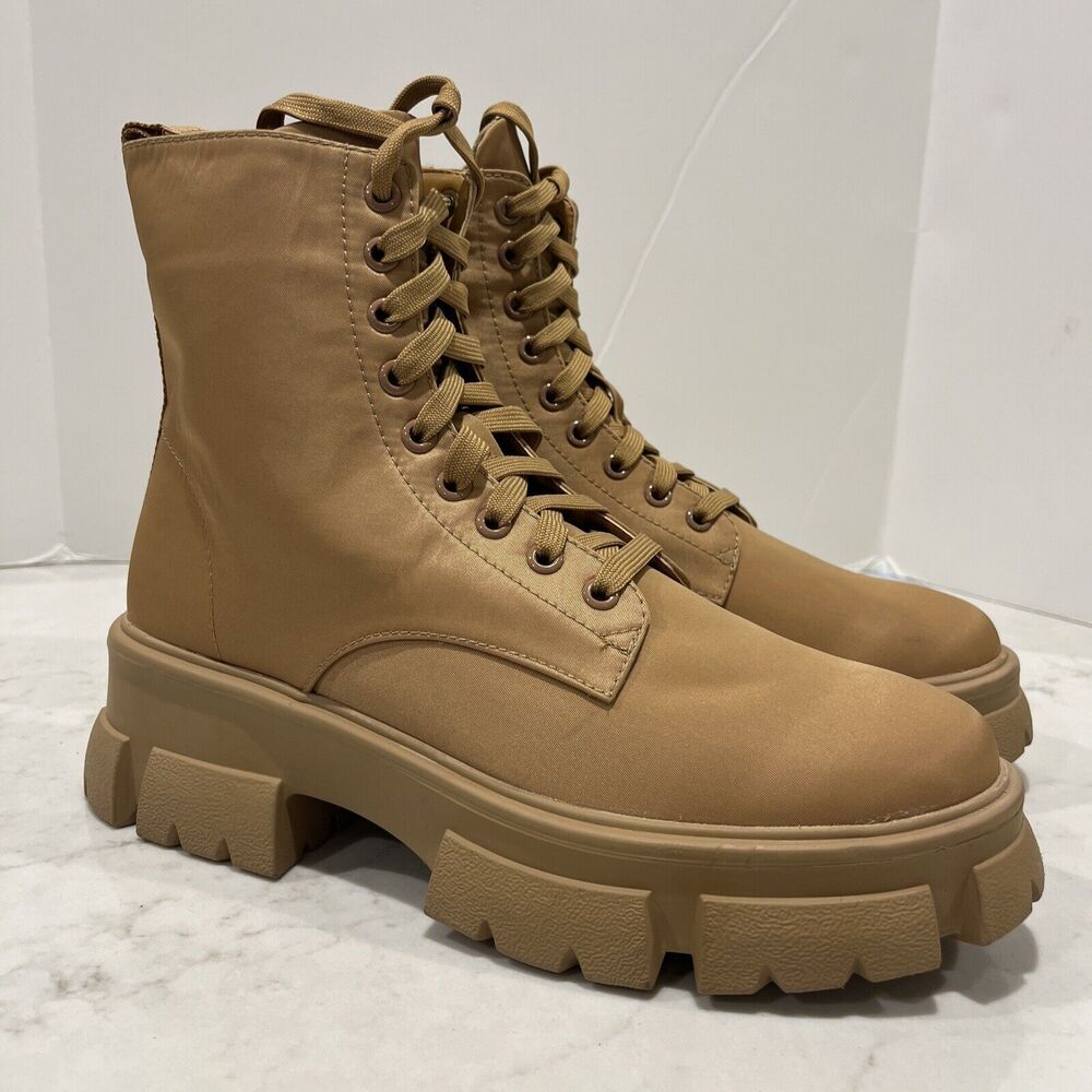 Steve Madden Womens 9 Thora Extra Chunky Platform Ankle Combat Boots Tan Lace Up